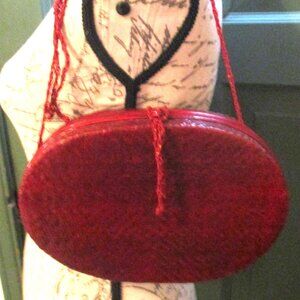 Vintage Rafael Sanchez Red Woven Rattan/Bamboo Crossbody Handbag